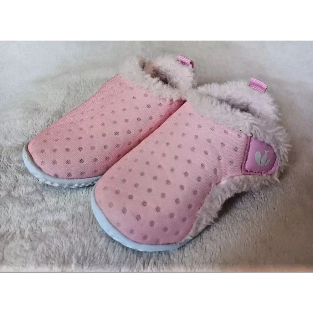 Shoes 18 to 24 Month Girls slipper Booties Non Slip Pink White Faux Fur Lining